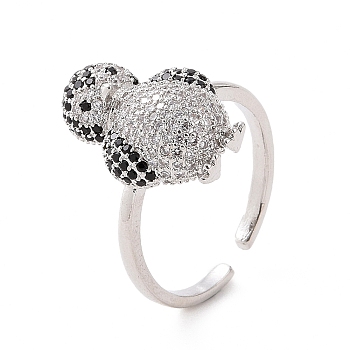 Cubic Zirconia Penguin Open Cuff Ring, Brass Jewelry for Women, Platinum, Inner Diameter: 17.6mm
