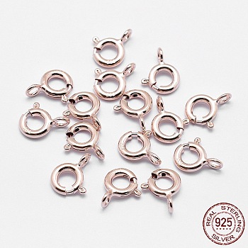 925 Sterling Silver Spring Ring Clasps, Ring, with 925 Stamp, Rose Gold, 11.5x9.5x2mm, Hole: 2mm