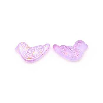Handmade Frosted Glass Beads, with Gold Foil, Bird, Plum, 11x20x4.5mm, Hole: 1mm, 50pcs/bag