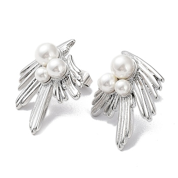 304 Stainless Steel Stud Earrings, with Shell Pearl, Manual Polished, Wing Ear Studs for Women, Stainless Steel Color, 26.5x22mm