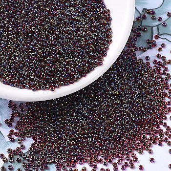 MIYUKI Round Rocailles Beads, Japanese Seed Beads, 11/0, (RR367) Garnet Lined Ruby AB, 2x1.3mm, Hole: 0.8mm, about 1111pcs/10g