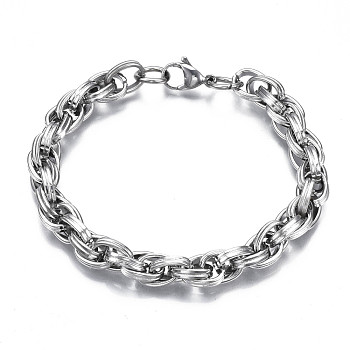 201 Stainless Steel Rope Chain Bracelet for Men Women, Stainless Steel Color, 8-7/8 inch(22.5cm)