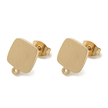 Ion Plating(IP) 304 Stainless Steel Stud Earring Findings, Square, Golden, 11x9mm, Hole: 1.2mm, Pin: 0.7x11mm