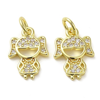 Rack Plating Brass Micro Pave Clear Cubic Zirconia Pendants, with Jump Ring, Long-Lasting Plated, Lead Free & Cadmium Free, Human Charms, Real 18K Gold Plated, 14x10x2mm, Hole: 3mm