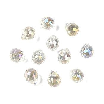 Electroplate Glass Beads, Rainbow Plated, Faceted, Teardrop, Champagne Yellow, 8x6mm, Hole: 1mm