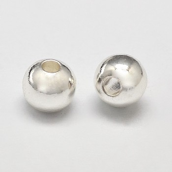 Rack Plating and Vacuum Plating Brass Round Spacer Beads, Silver Color Plated, 4mm, Hole: 1.5mm