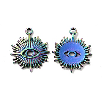 304 Stainless Steel Pendants, Eye, Rainbow Color, 21x18x2mm, Hole: 1.8mm