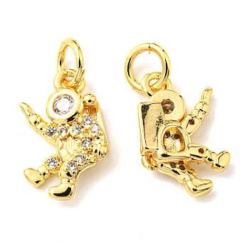 Rack Plating Brass Micro Pave Cubic Zirconia Charms, with Jump Ring, Spaceman, Real 18K Gold Plated, 13.5x8.5x2.8mm, Hole: 3.2mm