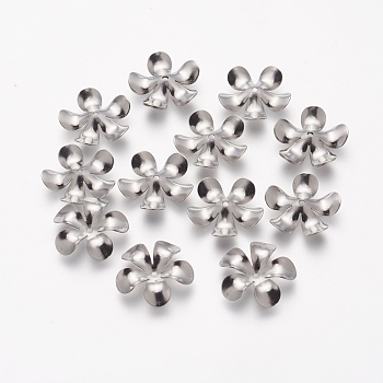 5-Petal 304 Stainless Steel Flower Bead Caps, Stainless Steel Color, 6.5x1.5mm, Hole: 1mm