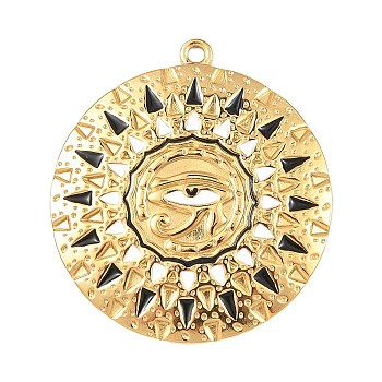 304 Stainless Steel Enamel Pendants, Flat Round with Eye of Horus Charms, PVD Vacuum Plating, Real 18K Gold Plated, 43.5x39.5x2.5mm, Hole: 2mm