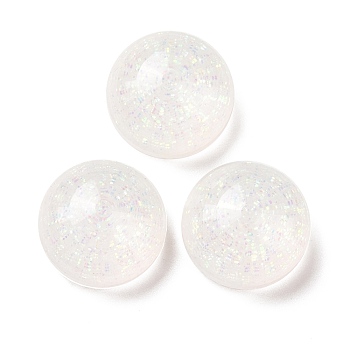 Translucent Resin Cabochons, with Glitter Powder, Half Round , White, 16x9.5mm