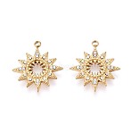 304 Stainless Steel Micro Pave Cubic Zirconia Pendants, Sun Charms, Ion Plating(IP), Real 18K Gold Plated, 19x16.5x2mm, Hole: 1.5mm(STAS-N115-55G)