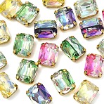 20Pcs Sew on Rhinestone, Multi-strand Links, Imitation Austrian Crystal, K9 Glass Rhinestone, with Brass Prong Settings, Garments Accessories, Faceted, Rectangle, Golden, Mixed Color, 10x8x5mm, Hole: 0.5mm(GLAA-YW0005-61)