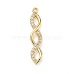 Brass Micro Pave Cubic Zirconia Pendants, Real 18K Gold Plated, Twist Charms, 26x5x3mm, Hole: 1.2mm(KK-C254-06A-G)