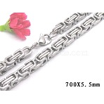 Non-Tarnish 201 Stainless Steel Byzantine Chain Necklaces, 27.6 inch(70cm), 5x5.5mm(NJEW-V0306-06)