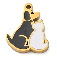 304 Stainless Steel Enamel Charms, Dog Charm, Golden, Ion Plating(IP), Black, 14x12x2mm, Hole: 1.2mm(STAS-M105-24G)