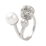 304 Stainless Steel Round Ball Open Cuff Ring with ABS Plastic Imitation Pearl, Stainless Steel Color, Inner Diameter: 17mm(RJEW-G297-02P)