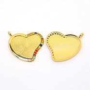 Alloy Rhinestone Pendant Cabochons Setting, Heart, Cadmium Free & Lead Free, Golden, 46.5x40x3mm, Hole: 4mm, Tray: 26x33mm(ALRI-TAC0003-13G)