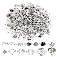 Elite 120Pcs 12 Styles Tibetan Style Alloy Connector Charms, Cadmium Free & Lead Free, Map & Heart & Flower, Mixed Shapes, Antique Silver, 12~39x9.5~23x1~5mm, Hole: 1.5~2mm, 10pcs/style(TIBE-PH0001-45)