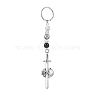 Alloy Pendant Keychain, with Iron Split Key Rings and Acrylic Beads, Sword, Skull, 11.4cm(KEYC-JKC00627-04)