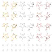 36Pcs 3 Color 201 Stainless Steel Star Stud Earring Findings, with Horizontal Loop and 316 Stainless Steel Pin, 80Pcs Plastic Ear Nuts, Mixed Color, 15x13mm, Hole: 1.4mm, Pin: 0.7mm, 12Pcs/color(STAS-UN0054-88)