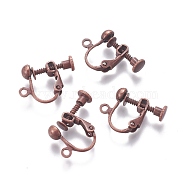 Rack Plated Brass Screw Clip-on Earring Findings, Spiral Ear Clip, Red Copper, 13x17x4.5mm, Hole: 1.6mm(X-KK-P169-04R)