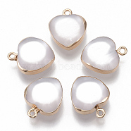 Resin Pendants, with Gold Plated Iron Loops, Imitation Cat Eye Style, Heart, WhiteSmoke, 19x16x8mm, Hole: 1.8mm(RESI-S383-032G)