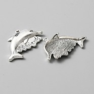 Tibetan Style Alloy Pendants, Dolphin with Word Best Frineds Charms, Antique Silver, 25x35x4mm, Hole: 1.9mm(FIND-CJC0007-55)