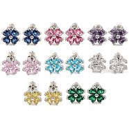 Cubic Zirconia Clover Stud Earrings, Rack Plating Brass Jewelry for Women, Platinum, Mixed Color, 10x10mm(EJEW-I304-14P)