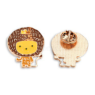 Lion Shape Enamel Pin, Light Gold Plated Alloy Animal Badge for Backpack Clothes, Nickel Free & Lead Free, Saddle Brown, 29x25mm(JEWB-N007-182)