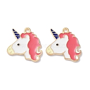 Alloy Enamel Pendants, Golden, Animals Theme Charm, Unicorn, 21x19.5x1mm, Hole: 1.8mm(ENAM-O001-08O-G)