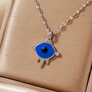 Evil Eye Brass Enamel Pendant Necklaces, Simple and Elegant, Platinum, 15.75 inch(40cm)(SA4334-2)