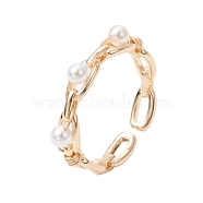 Brass Cuff Rings for Women, with Shell Pearl Beads, Round, Golden, 8mm(RJEW-JR00810)