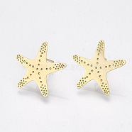 Brass Stud Earring Findings, Starfish/Sea Stars, Real 18K Gold Plated, 19x20mm, Hole: 1.8mm, pin: 0.7mm(X-KK-S350-054A-G)