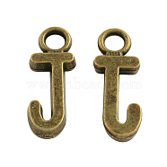 Tibetan Style Alloy Letter Pendants, Initial Letter.J, Cadmium Free & Nickel Free & Lead Free, 16x3~11x2mm, Hole: 3mm(X-TIBEP-Q037-J-AB-NR)