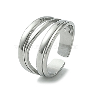 304 Stainless Steel Open Cuff Ring, Hollow Mutli Lines Ring, Stainless Steel Color, Inner Diameter: 17.6mm(RJEW-L110-032P)