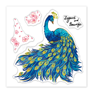 PVC Sakura Stamp, for DIY Scrapbooking, Peacock, 100x100mm(DIY-WH0486-034)