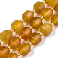 Natural Agate Beads Strands, Faceted, with Seed Beads, Dyed, Round, Goldenrod, 10.5x9.5mm, Hole: 1.2mm, about 31~32pcs/strand, 14.96 inch(38cm)(G-T131-82B-14)