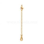 304 Stainless Steel Chain Extender, Cadmium Free & Nickel Free & Lead Free, with Teardrop and Lobster Claw Clasps, Golden, 50mm, Hole: 2.5mm(STAS-N088-40G)