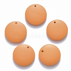 Painted Wood Pendants, Flat Round, Orange, 20x4mm, Hole: 1.5mm(WOOD-Q040-018A-A06)