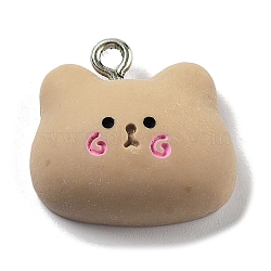 Opaque Resin Pendants, Animal Charms with Platinum Plated Iron Loops, Bear, 18x19.5x7.5mm, Hole: 2mm(RESI-B021-03C)