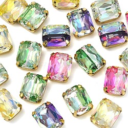 20Pcs Sew on Rhinestone, Multi-strand Links, Imitation Austrian Crystal, K9 Glass Rhinestone, with Brass Prong Settings, Garments Accessories, Faceted, Rectangle, Golden, Mixed Color, 10x8x5mm, Hole: 0.5mm(GLAA-YW0005-61)