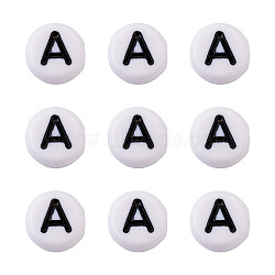 Letter Acrylic Beads, Mixed Letters A to Z, Flat Round, White, 7x4mm, 1000pcs/bag(OACR-CW0001-001)