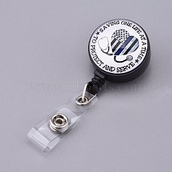 Stethoscope Pattern Glass Retractable Badge Reel, Nurse Badge Clip, ID Name Badge Holder, with Iron Alligator Clips, Black, 85mm, Flat round: 43x32x21mm(AJEW-F041-02G)