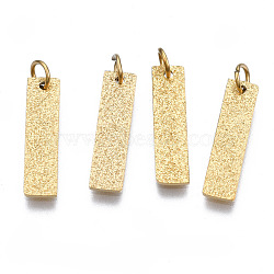 316 Surgical Stainless Steel Pendants, with Jump Rings, Rectangle, Real 14K Gold Plated, 16x4x1mm, Hole: 2.5mm, Jump Ring: 4x0.5mm, 2.5mm inner diameter(STAS-N097-050)