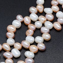 Natural Cultured Freshwater Pearl Beads Strands, Potato, PeachPuff, 7~11x7~8mm, Hole: 0.8mm, about 59pcs/strand, 14.7 inch(36cm)(PEAR-G004-03F-01)