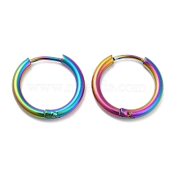 Ion Plating(IP) Titanium Alloy Huggie Hoop Earrings for Women, Rainbow Color, 12 Gauge, 16x2mm(EJEW-A100-01B-RC)