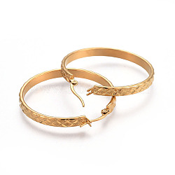 Ion Plating(IP) 304 Stainless Steel Hoop Earrings, Textured, Golden, 41.5~42x40~41x4mm, Pin: 1.2x0.7mm(EJEW-L215-15G)