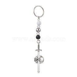 Alloy Pendant Keychain, with Iron Split Key Rings and Acrylic Beads, Sword, Skull, 11.4cm(KEYC-JKC00627-04)