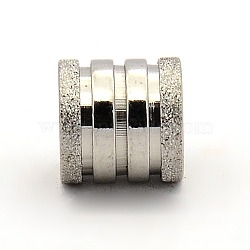 Stainless Steel Textured Beads, Large Hole Column Grooved Beads, Stainless Steel Color, 10x10mm, Hole: 6mm(STAS-M003-02P)